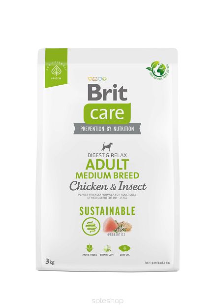 Brit Care Dog Sustainable Adult Medium Breed, kurczak i owady, 3 kg