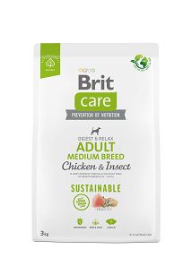 Brit Care Dog Sustainable Adult Medium Breed, kurczak i owady, 3 kg