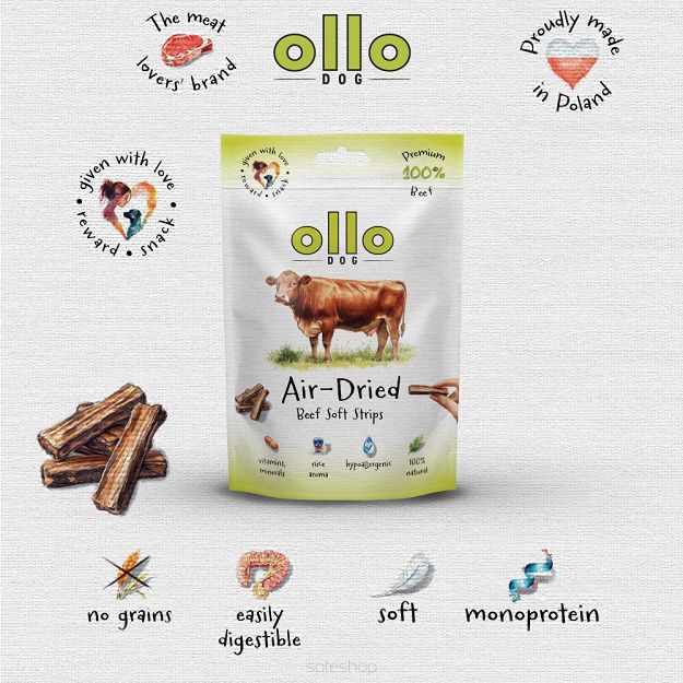 Ollo – Air Dried – Beef Soft Strips 80g – Wołowina – Przysmaki dla psa
