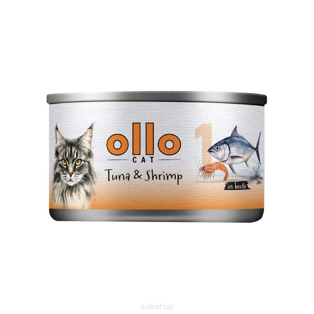 Ollo Cat – nr 1 Tuńczyk i Krewetki 70g – Karma mokra dla kota w bulionie