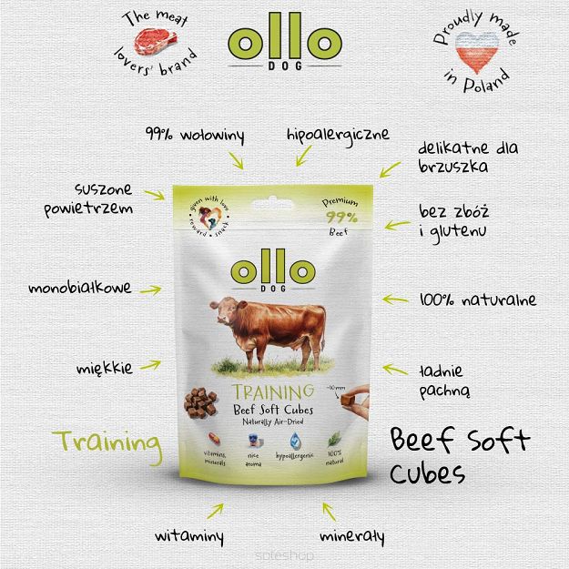 Ollo – Air Dried – Beef Soft Training Cubes 80g – Wołowina – Przysmaki dla psa