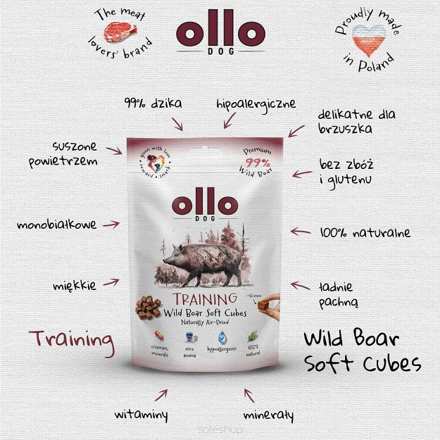 Ollo – Air Dried – Wild Boar Soft Training Cubes 80g – Dzik – Przysmaki dla psa