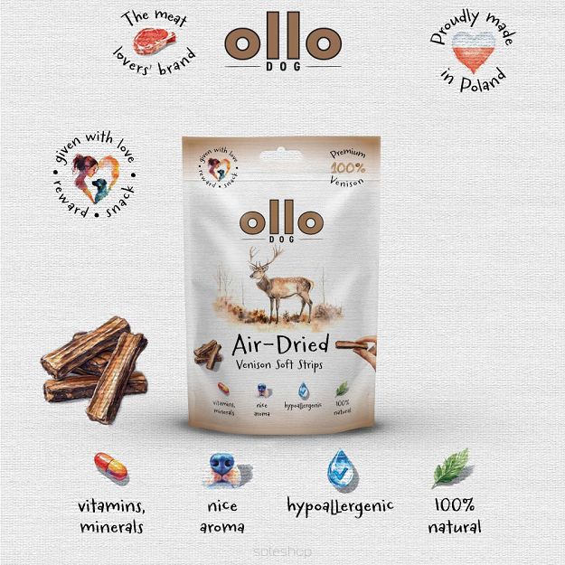 Ollo – Air Dried – Venison Soft Strips 80g – Jeleń – Przysmaki dla psa