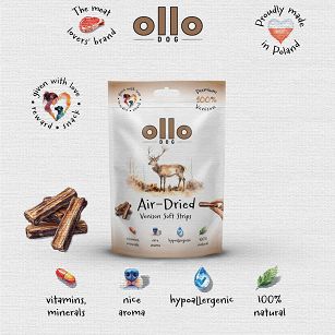 Ollo – Air Dried – Venison Soft Strips 80g – Jeleń – Przysmaki dla psa