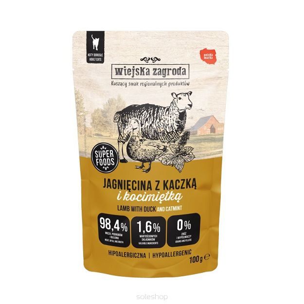 Wiejska Zagroda – Jagnięcina z kaczką i kocimiętką 100g – Mokra karma dla kota