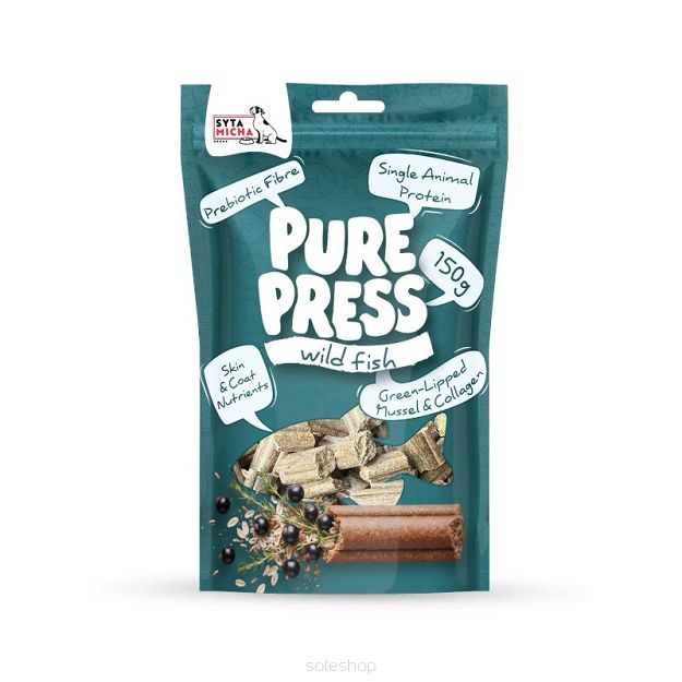Syta micha – Pure Press Wild fish 150 g – Dzikie ryby – Smaczki tłoczone na zimno dla psa
