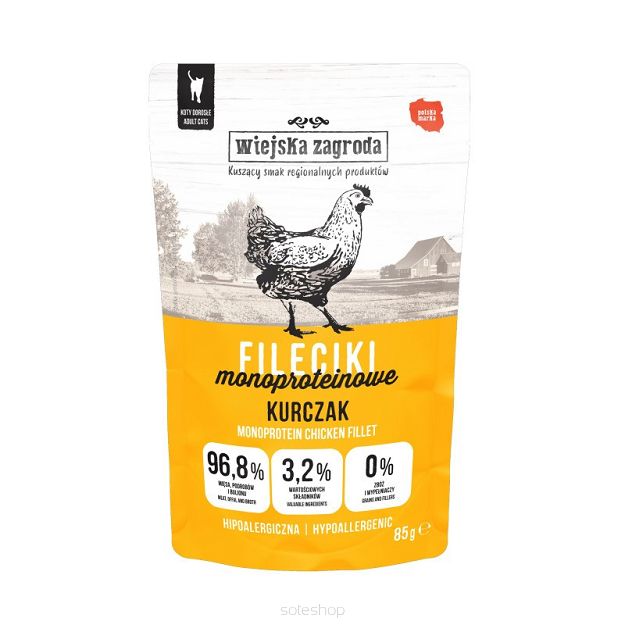 Wiejska Zagroda – Fileciki z kurczaka 85g – Monoproteinowa mokra karma dla kota