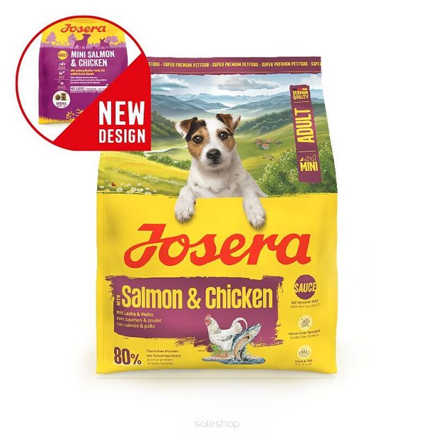 Josera Mini Salmon & Chicken Bezglutenowa, sucha karma z łososiem i kurczakiem oraz pysznym sosem dla psów małych ras