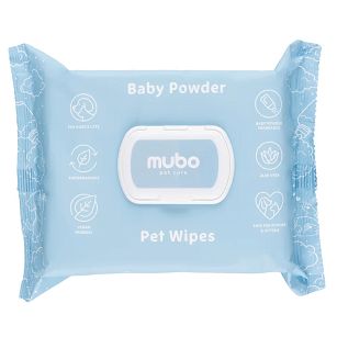 Mubo – Baby Powder Pet Wipes 100szt. – Chusteczki z aloesem dla psa i kota, o zapachu dziecięcego pudru 15x30cm