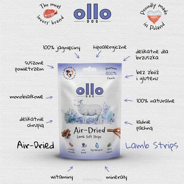 Ollo – Air Dried – Lamb Soft Strips 80g – Jagnięcina – Przysmaki dla psa