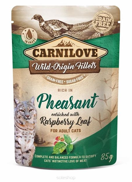 Carnilove Cat – Adult Pheasant & Raspberry Leaf 85g – Bażant z liśćmi malin
