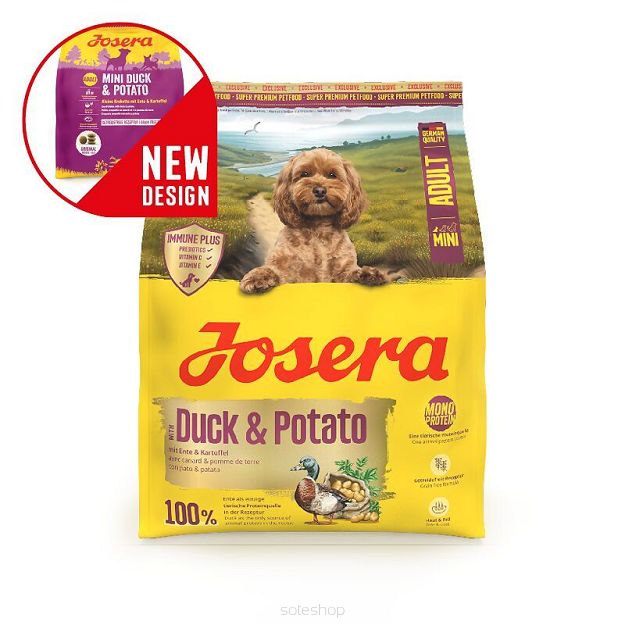 Josera Mini Duck & Potato Bezzbożowa, sucha karma z kaczką jako monobiałkiem i ziemniakami dla psów małych ras