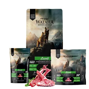 WATAHA HYPOALLERGENIC KARMA SUCHA DLA PSÓW DOROSŁYCH RAS ŚREDNICH I DUŻYCH JAGNIĘCINA Z RYŻEM