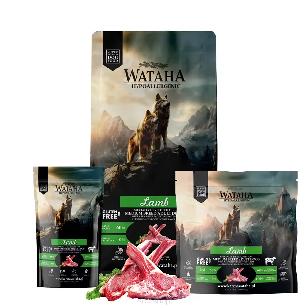 WATAHA HYPOALLERGENIC KARMA SUCHA DLA PSÓW DOROSŁYCH RAS ŚREDNICH I DUŻYCH JAGNIĘCINA Z RYŻEM