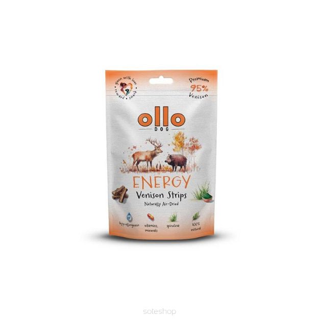 Ollo – Air Dried – Energy Venison Strips 80g – Dziczyzna (jeleń i dzik) – Przysmaki funkcyjne dla psa