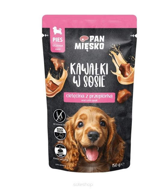 PAN MIĘSKO - SZCZENIAK 150G - CIELĘCINA Z PRZEPIÓRKĄ - KAWAŁKI W SOSIE