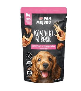 PAN MIĘSKO - SZCZENIAK 150G - CIELĘCINA Z PRZEPIÓRKĄ - KAWAŁKI W SOSIE