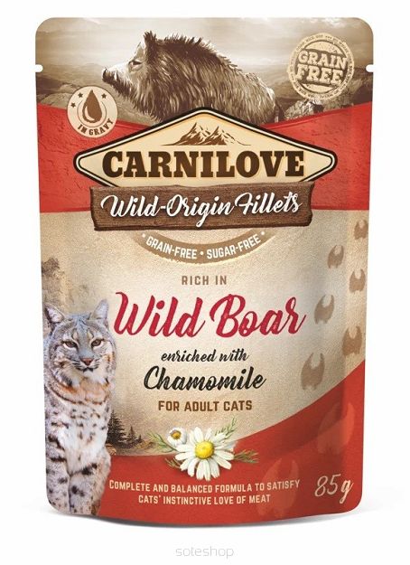 Carnilove Cat – Adult Wild Boar & Chamomile 85g – Dzik z rumiankiem