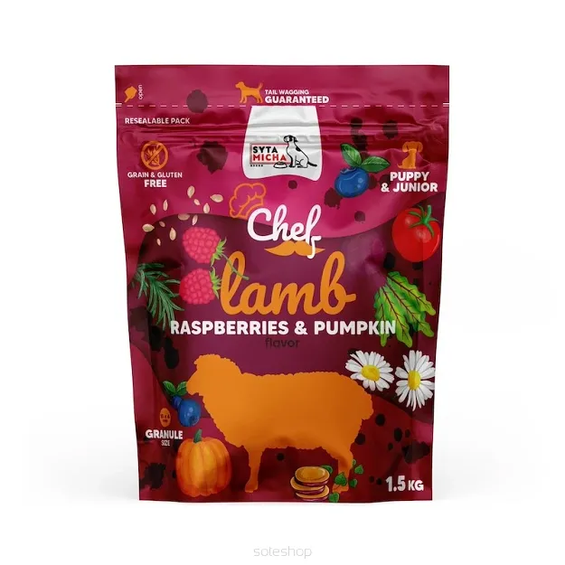 Syta Micha - Jagnięcina, malina i dynia 1.5kg - Sucha karma dla szczeniąt