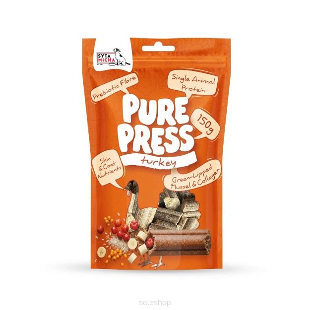 Syta micha – Pure Press Turkey 150 g – Indyk – Smaczki tłoczone na zimno dla psa