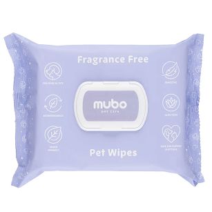 Mubo – Fragrance Free Pet Wipes 100szt. – Bezzapachowe chusteczki z aloesem dla psa i kota, 15x30cm