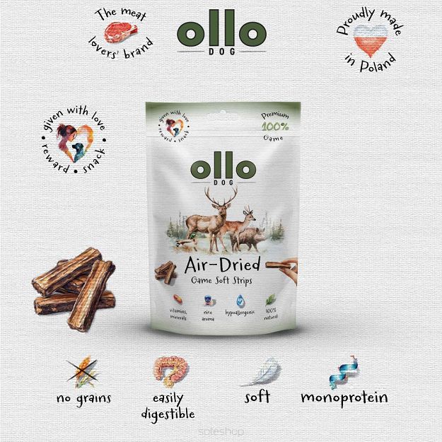 Ollo – Air Dried – Game Soft Strips 80g – Dziczyzna – Przysmaki dla psa