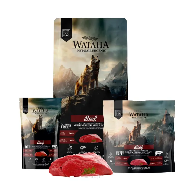 WATAHA HYPOALLERGENIC KARMA SUCHA DLA PSÓW DOROSŁYCH RAS ŚREDNICH I DUŻYCH WOŁOWINA Z RYŻEM