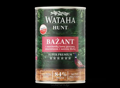 Wataha Hunt Mono Protein 84% Adult Bażant z Marchewką , Kaszą Gryczaną, Amarantusem i Suszoną Śliwką 400g